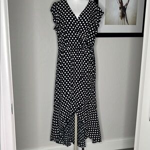 GRECERELLE Black and White Polka Dot Wrap Hi/Lo Dress
